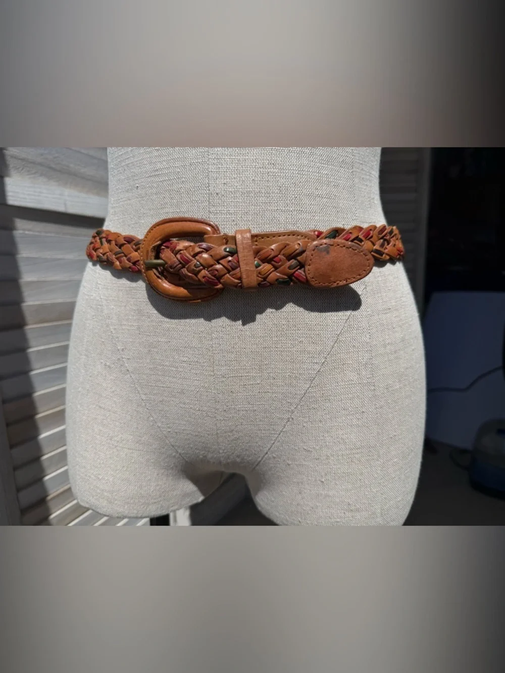 Vintage 90s Braided Woven Leather Belt Multi Color Boho Southwestern Medium 36
